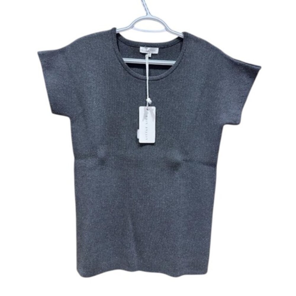Little Lies dark grey knitted short sleeve top size M NWT